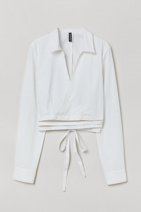 H&M Omlottblus med knytband vit