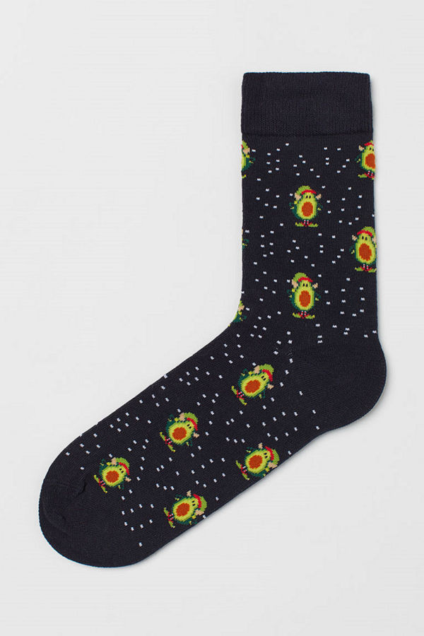 H&M Jacquardstickade strumpor blå