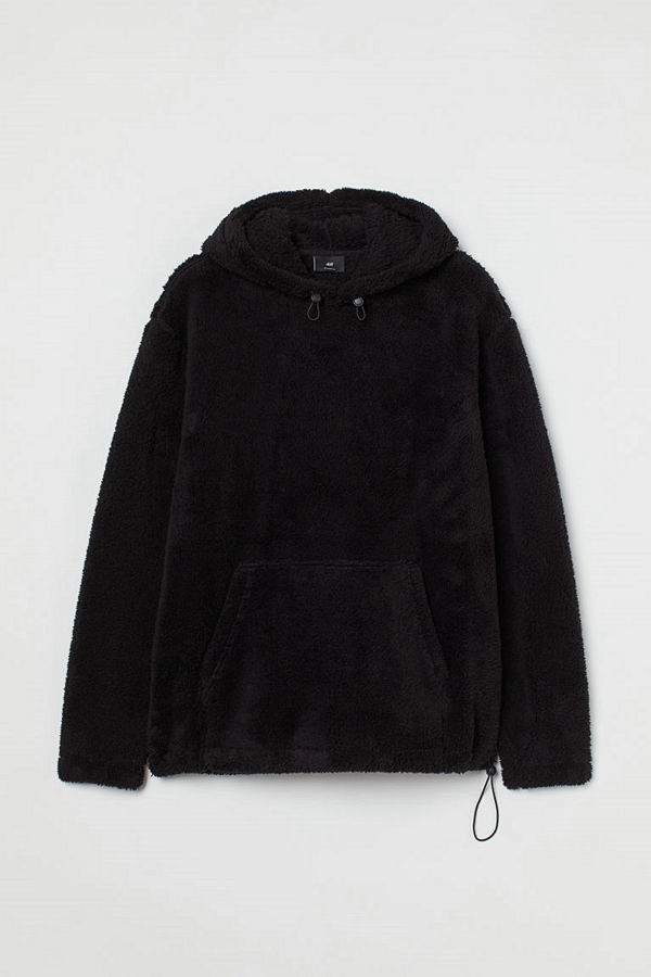 H&M Huvtröja i pile Relaxed Fit svart
