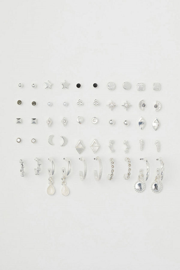H&M 25-pack studs och örhängen silver