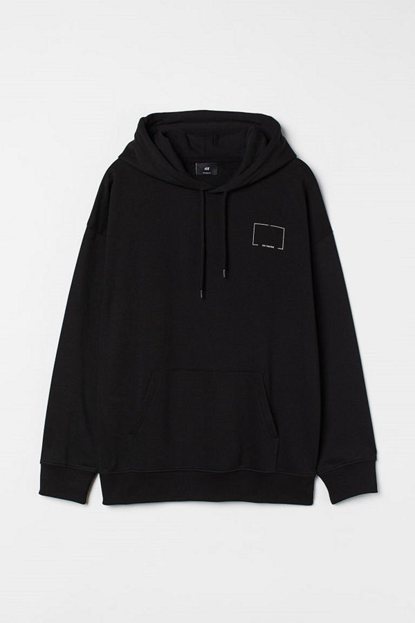 H&M Huvtröja med tryck Relaxed Fit svart