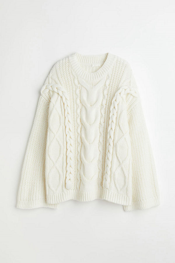 H&M Kabelstickad tröja vit