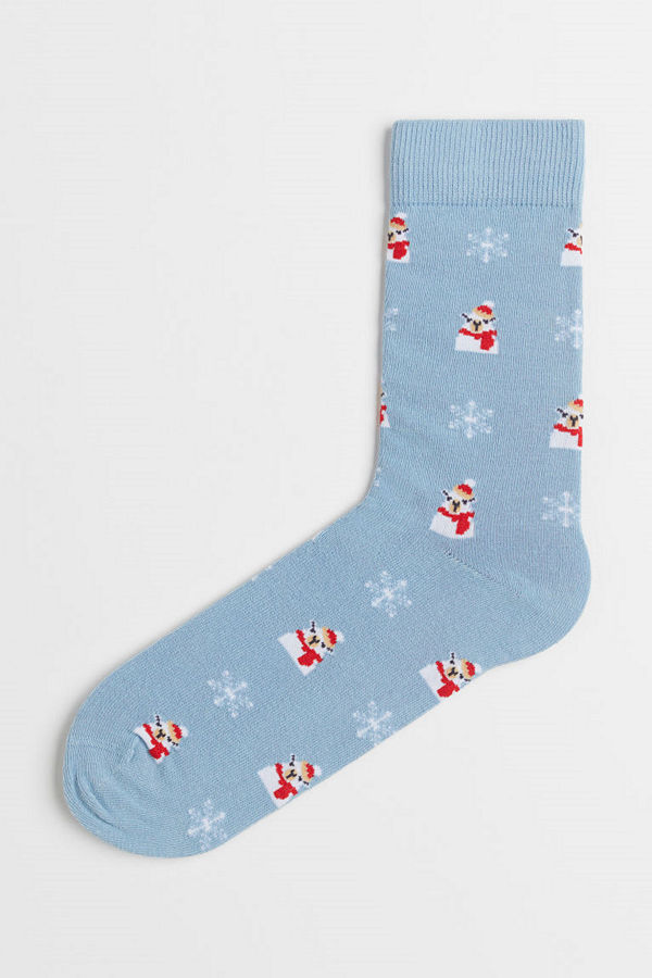 H&M Jacquardstickade strumpor blå