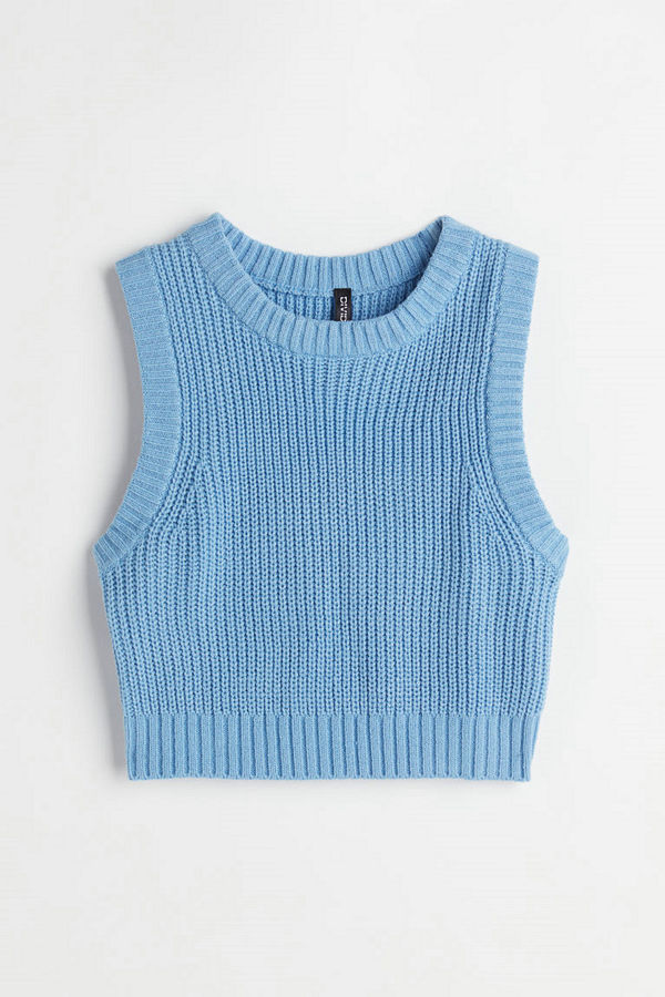 H&M Cropped sweater vest blå Tröjor online Modegallerian
