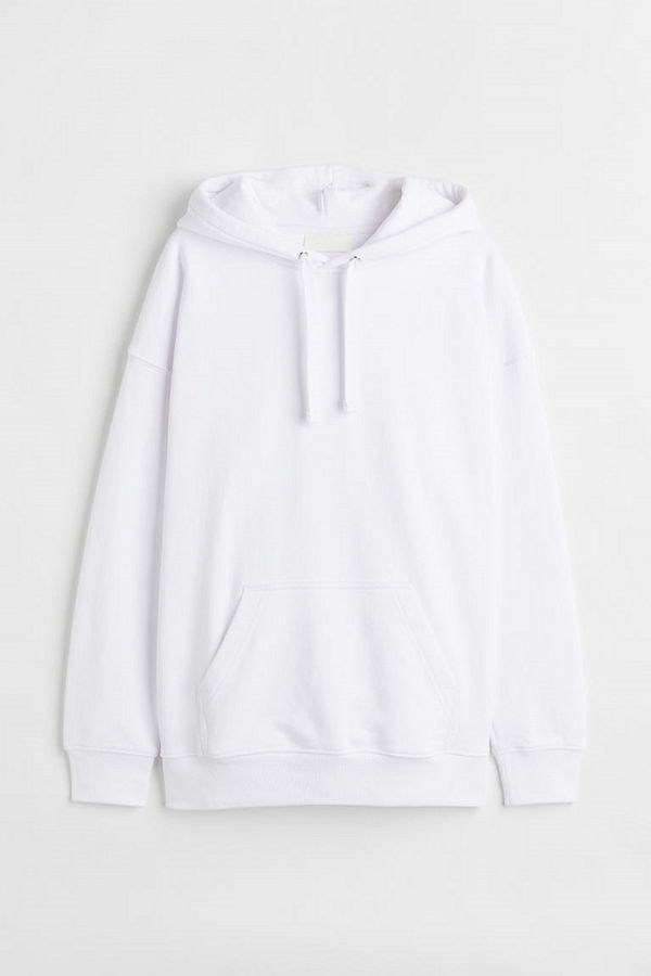 H&M Huvtröja i bomull Oversized Fit vit