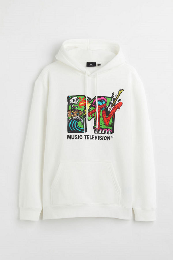 H&M Huvtröja med tryck vit