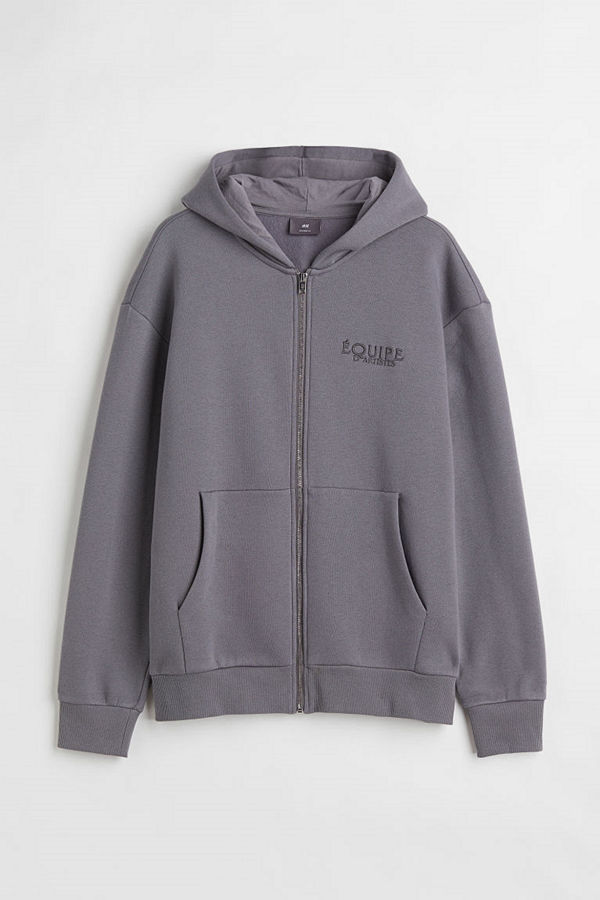 H&M Munkjacka med broderi Relaxed Fit grå
