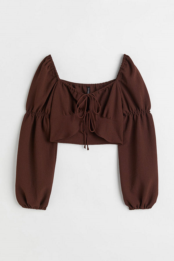 H&M Knytblus med lång ärm brun