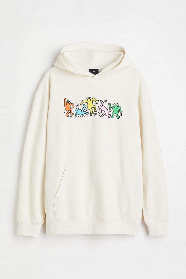 H&M Huvtröja med motiv Relaxed Fit vit