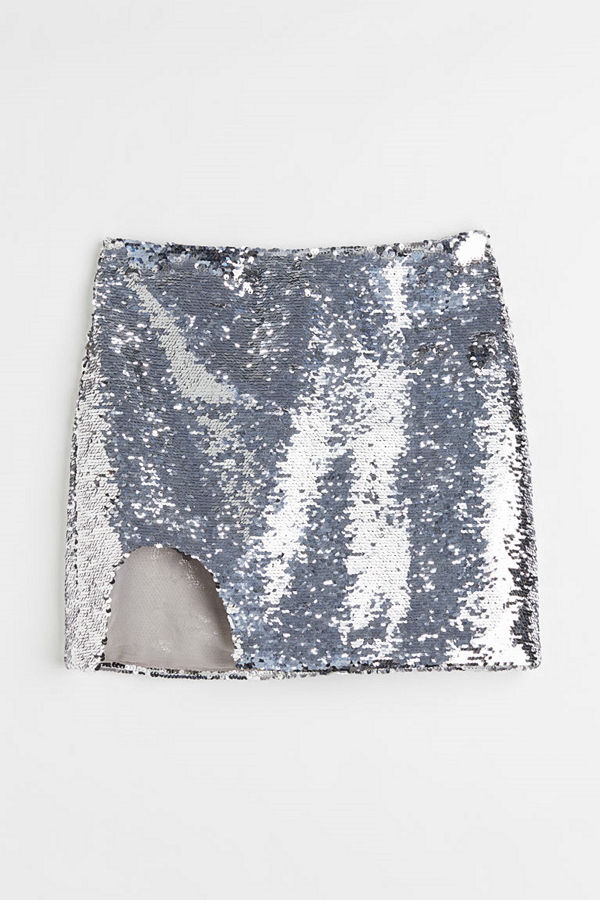 H&M Kort paljettkjol grå