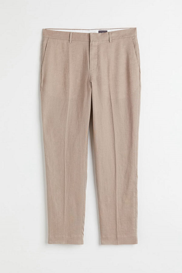H&M Kostymbyxa i linne Slim Fit brun