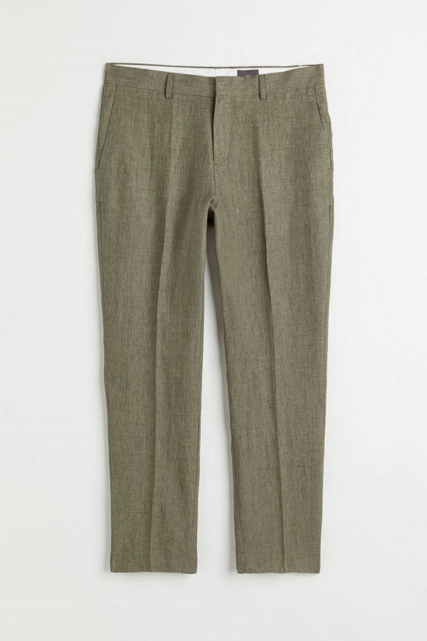 H&M Kostymbyxa i linne Slim Fit grön