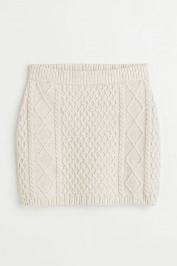 H&M Kabelstickad kjol beige