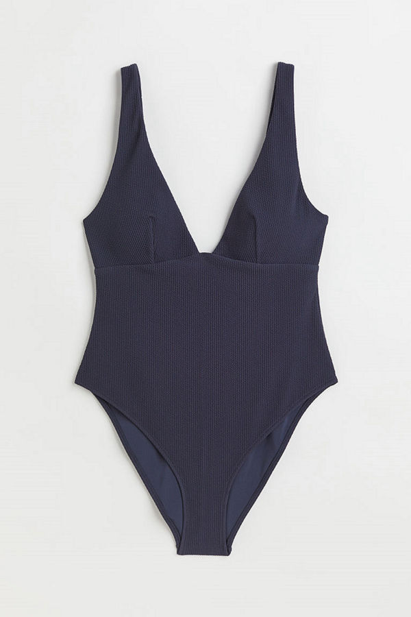 H&M High leg ribbed swimsuit blå