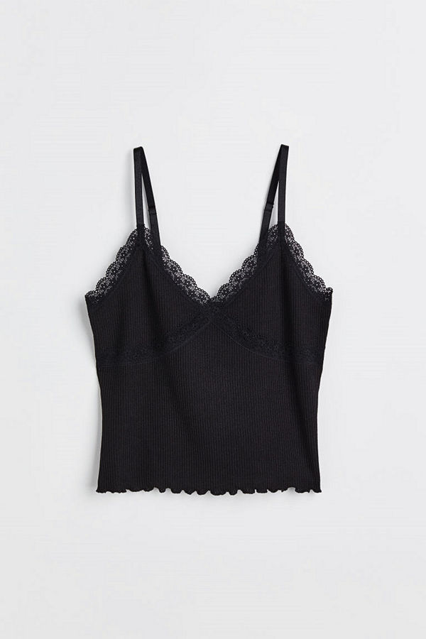 H&M Ribbad tröja med spets svart