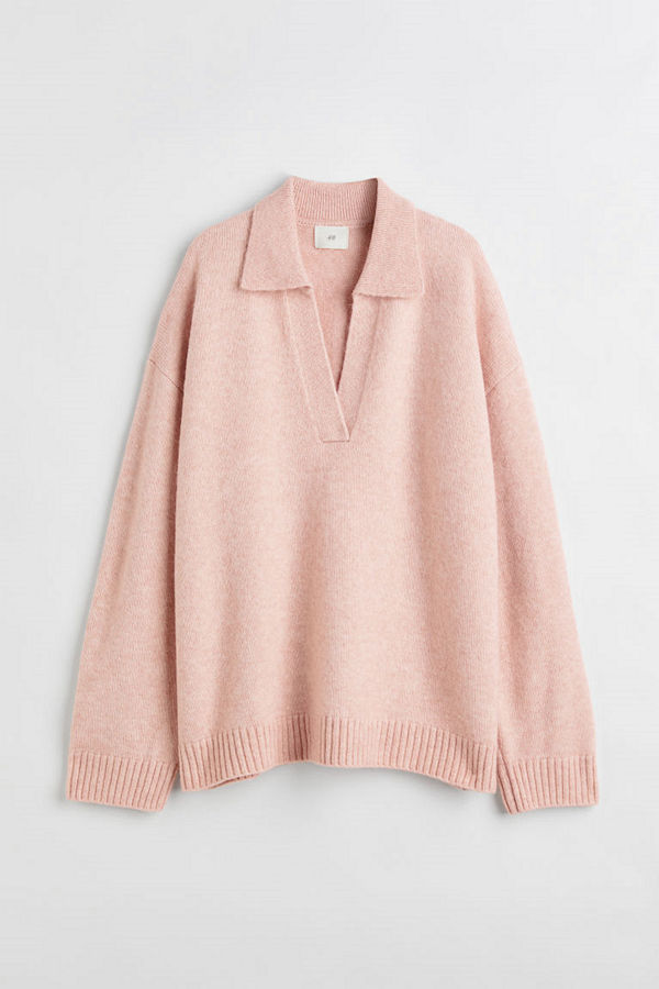 H&M Finstickad tröja med krage rosa