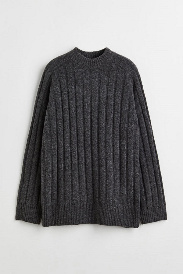 H&M Oversized ribbstickad tröja grå