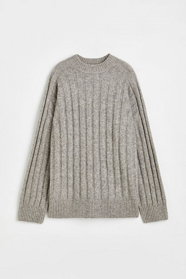 H&M Oversized ribbstickad tröja grå