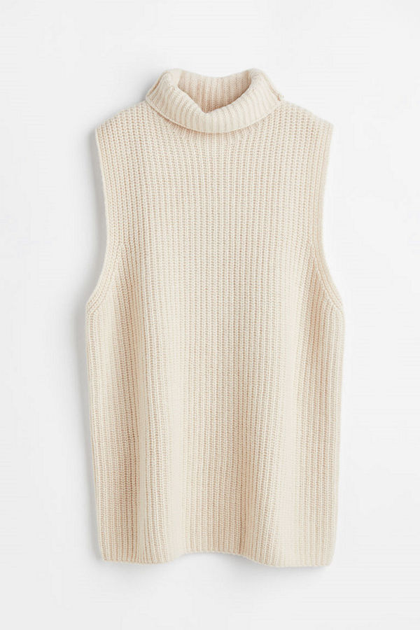 H&M Ribbstickad slipover i kashmirmix beige
