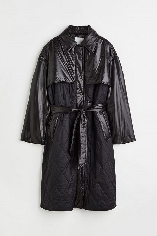 H&M Quiltad kappa med oversized passform svart