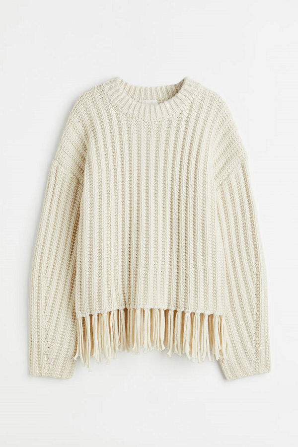 H&M Tröja med fransar vit