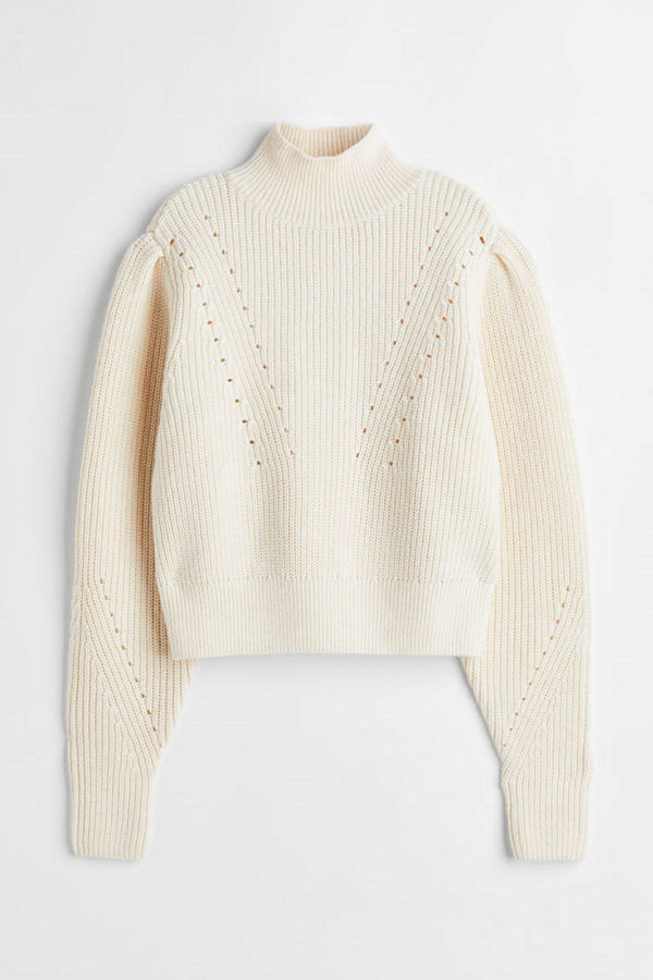 H&M Ribbstickad polotröja beige