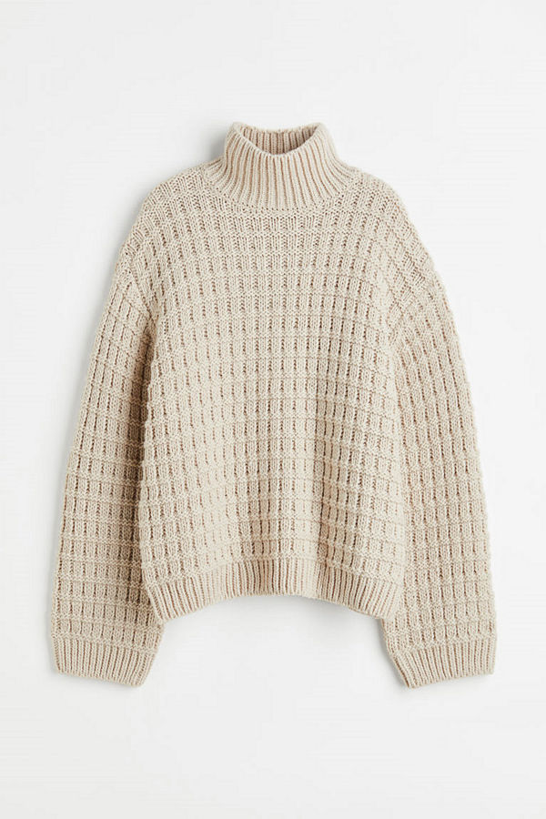 H&M Oversized tröja med halvpolo beige