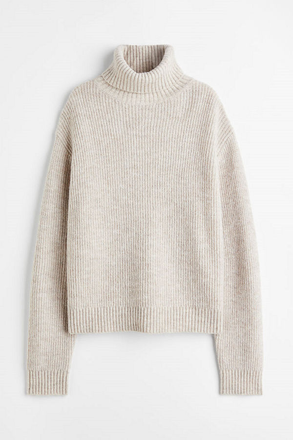 H&M Ribbstickad polotröja brun