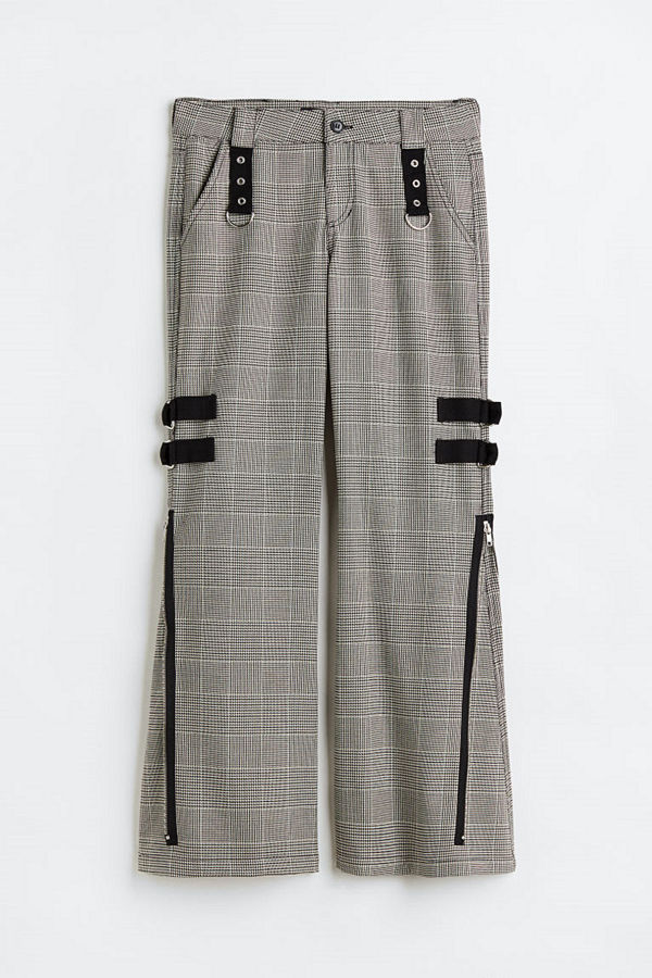 H&M byxor Plaid Rave Zip Pants grå