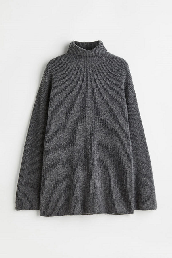 H&M Ribbstickad polotröja i kashmir grå