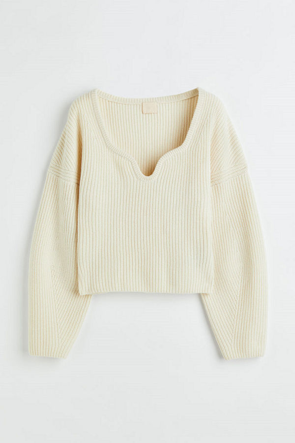H&M Ribbstickad ulltröja vit