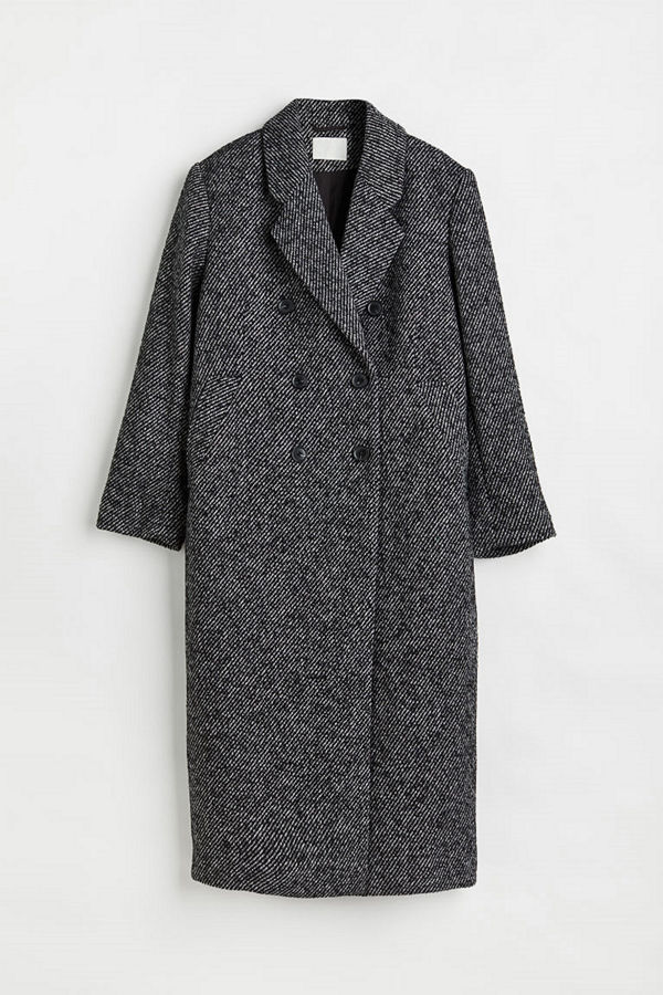 H&M Dubbelknäppt kappa i ullmix svart