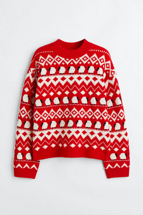 H&M Jacquardstickad tröja röd