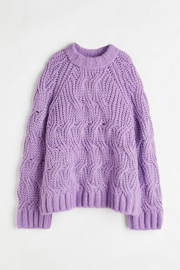 H&M Kabelstickad tröja i ullmix lila