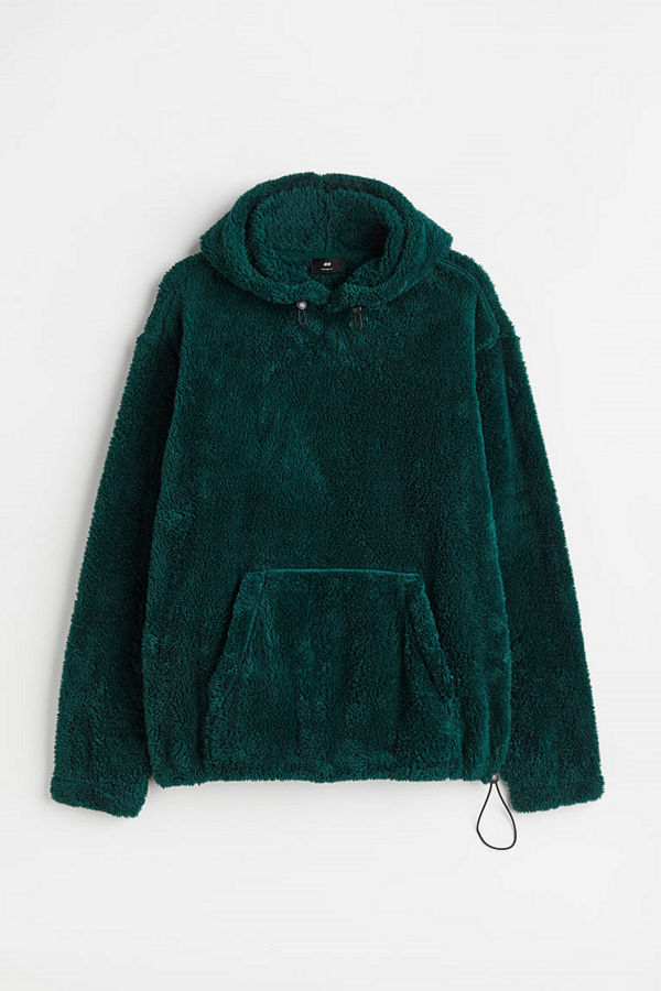 H&M Huvtröja i pile Relaxed Fit grön