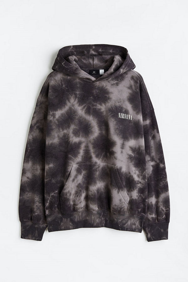 H&M Huvtröja med tryck Oversized Fit grå