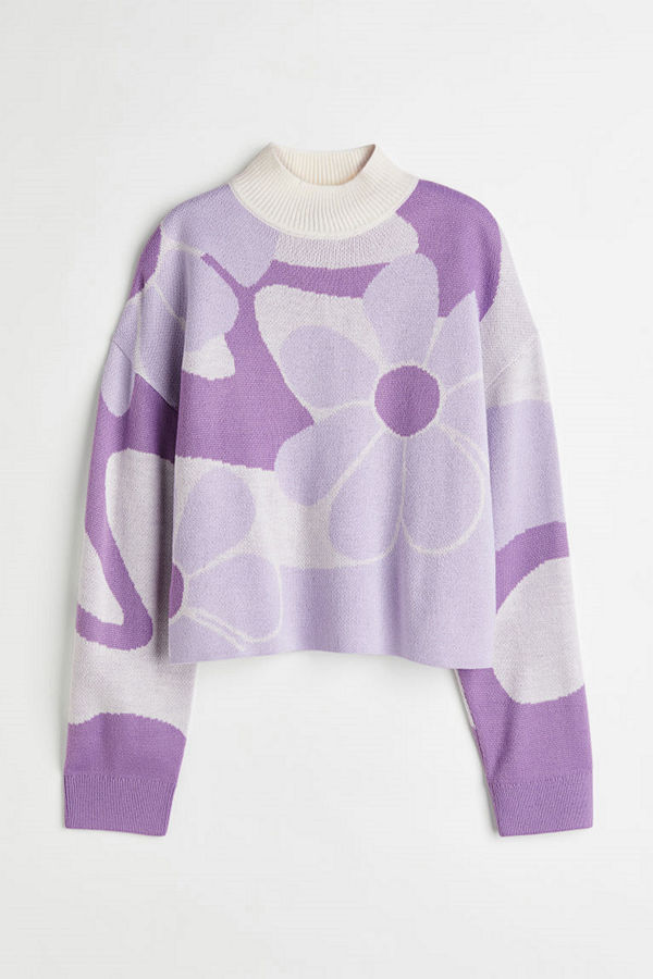 H&M Jacquardstickad tröja lila