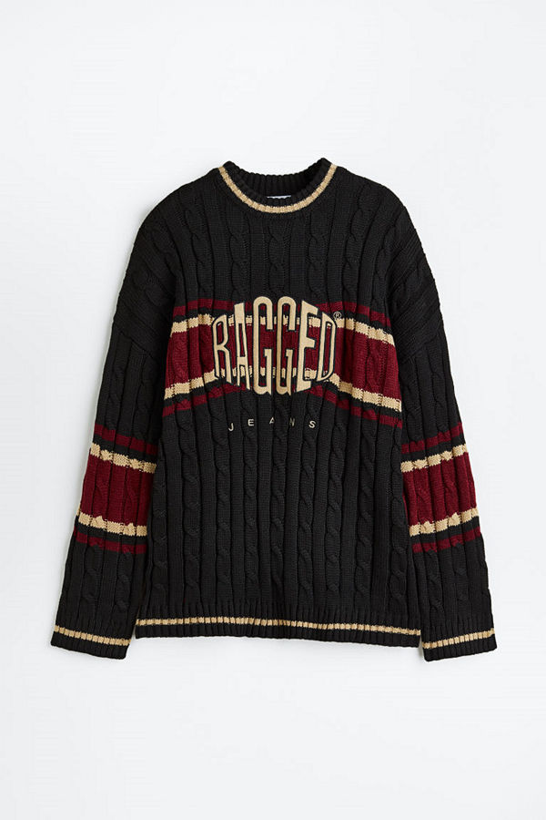 H&M Ragged Varsity Knit svart