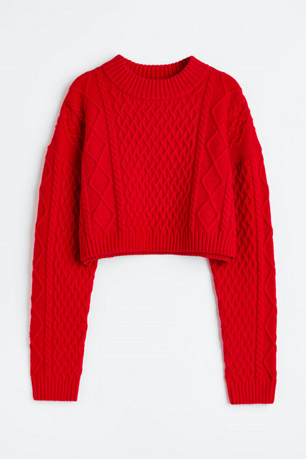 H&M Flätstickad tröja röd