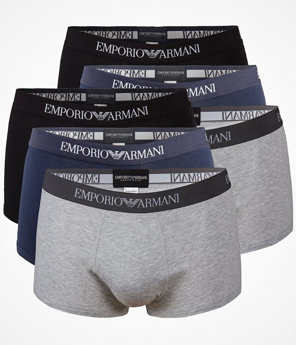 Armani 6-pack Pure Cotton Trunks Grey/Blue