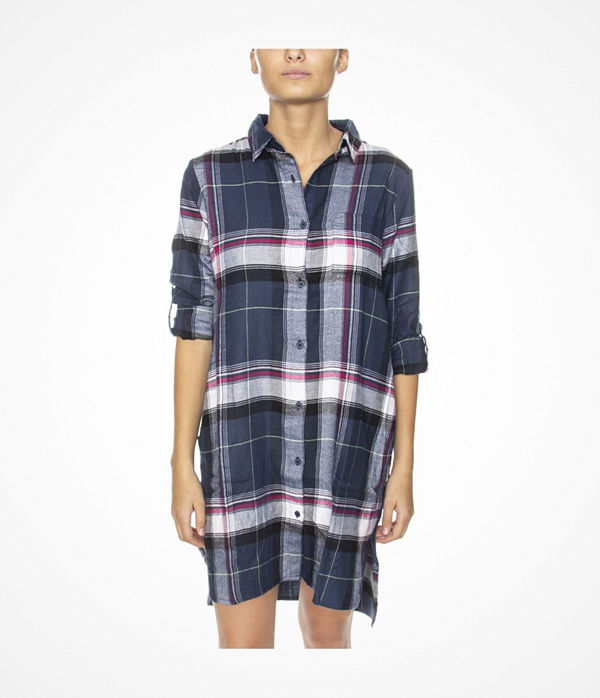 DKNY Hello Fall LS Boyfriend Shirt Blue Pattern