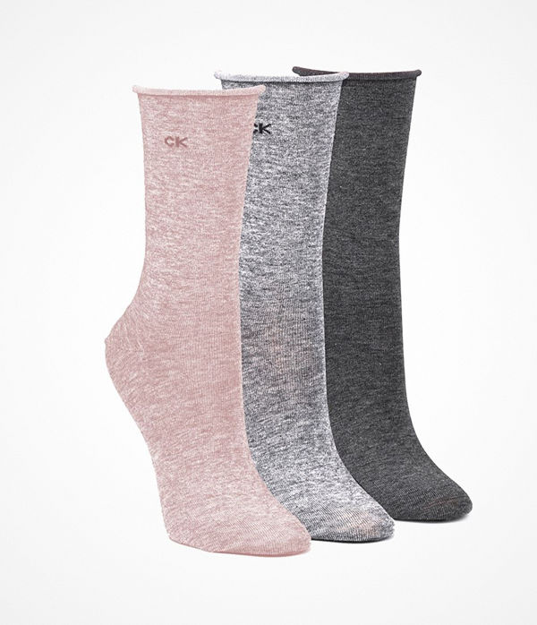 Calvin Klein 3-pack Emma Roll Top Crew Socks Pink/Grey