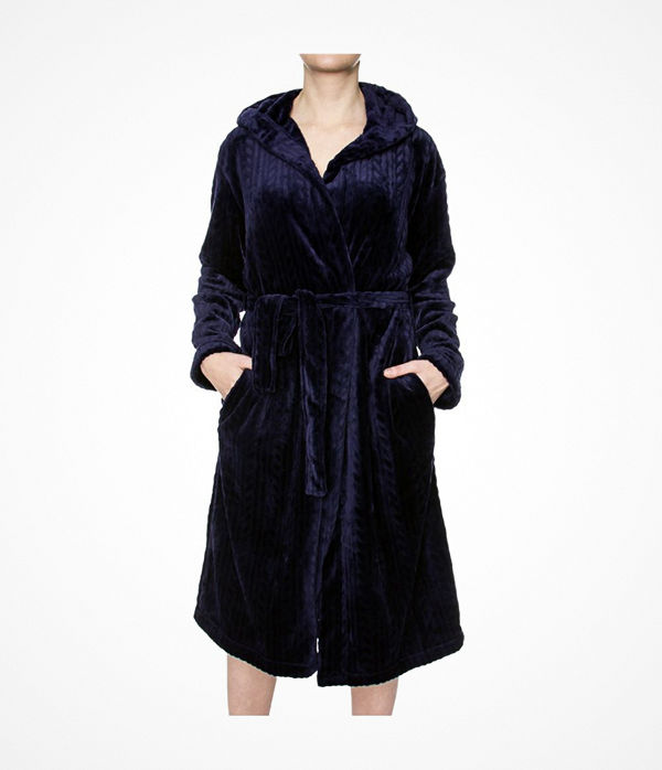 Damella Fleece Cable Hooded Robe Navy-2