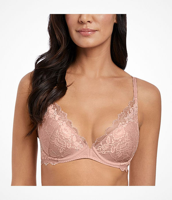 Wacoal Lace Perfection Plunge Push Up Bra Pink