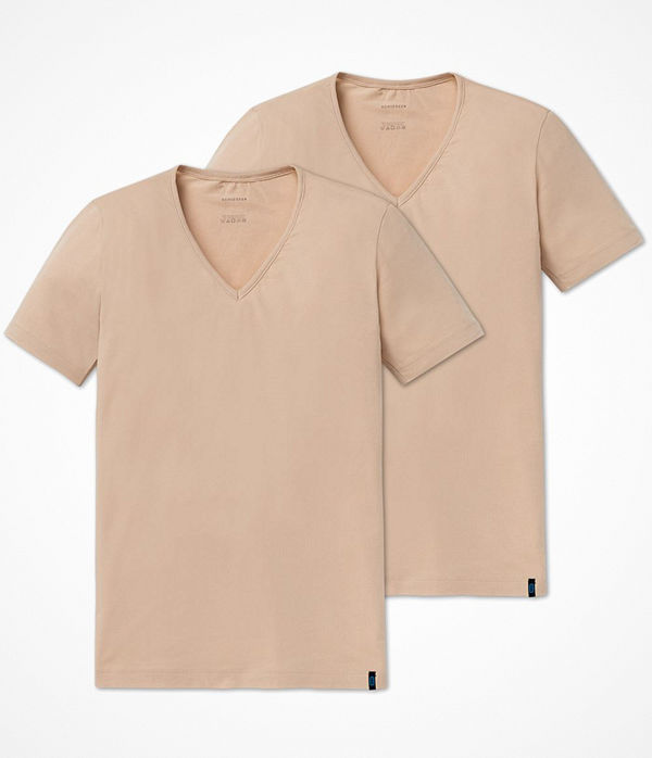 Schiesser 2-pack 95-5 Shirt Short Sleeve Lower V-neck Beige