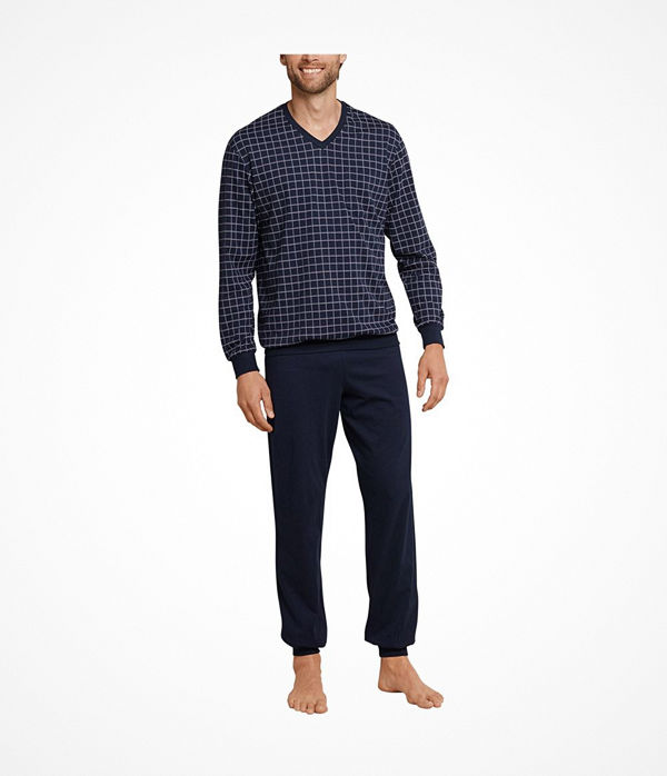 Schiesser Day and Night Long Check Pyjama Darkblue