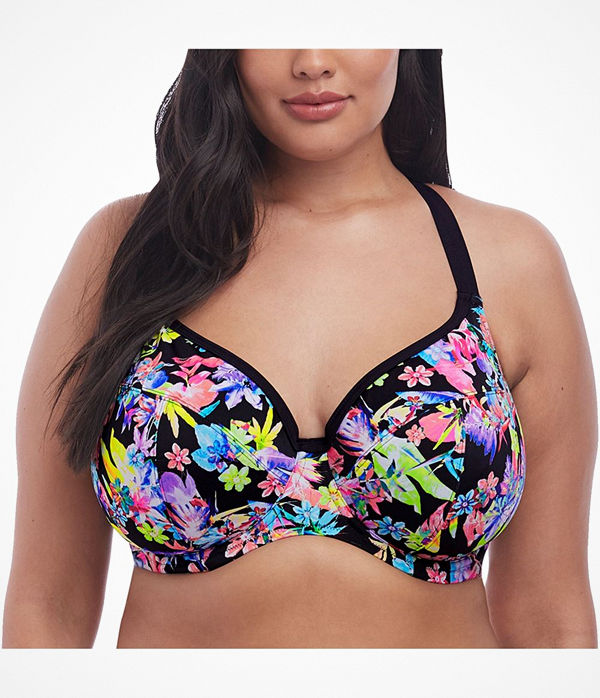 Elomi Swim Electroflower Plunge Bikini Top Black pattern-2