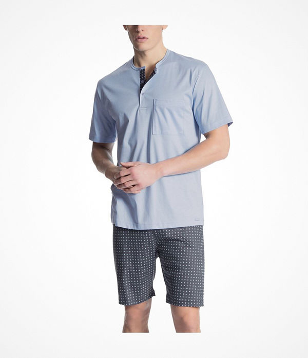 Calida Relax Selected Short Pyjama Lt Blue/Check