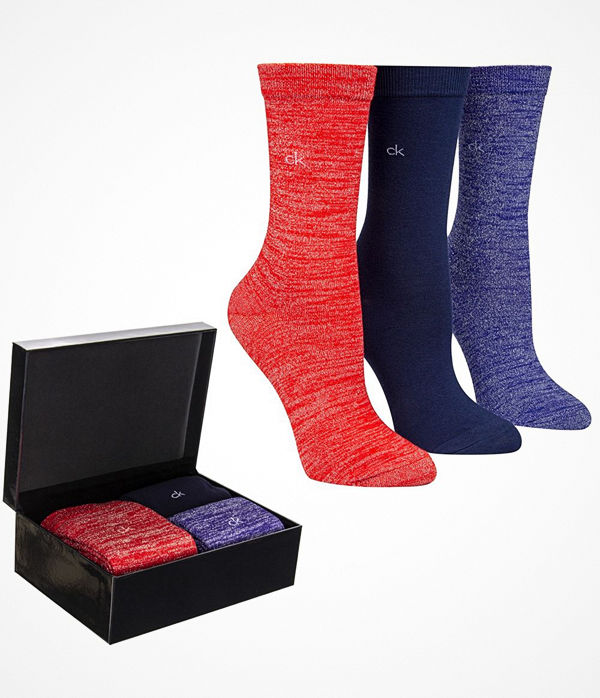 Calvin Klein 3-pack Isla Holiday Sparkle Socks Gift Box Blue/Red