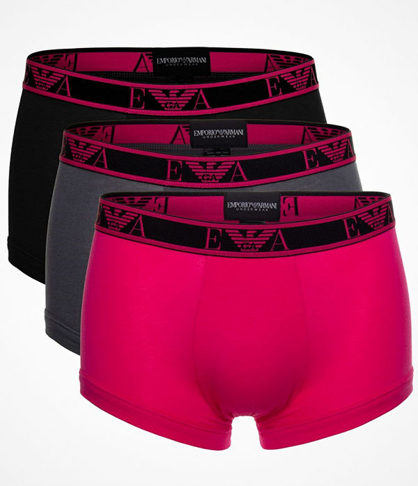 Armani 3-pack Monogram Cotton Trunks Pink/Grey